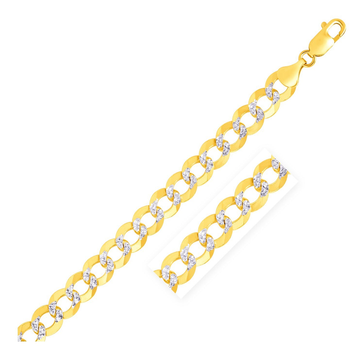 Size: 8.5'' - 10 mm 14k Two Tone Gold Pave Curb Bracelet