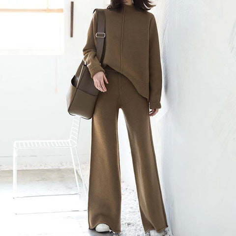 Two-piece Sweater Knitted Wide-leg Pants Women's Casual Suit