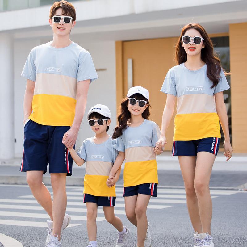 Color: Blue, style: Mom, Size: XL - Fashion Striped Family Matching Outfits 2021 Summer Casual T Shirt Shorts Sets Couples Parentage Pajamas Holiday Outdoor Suits - FSSA Global Bullet