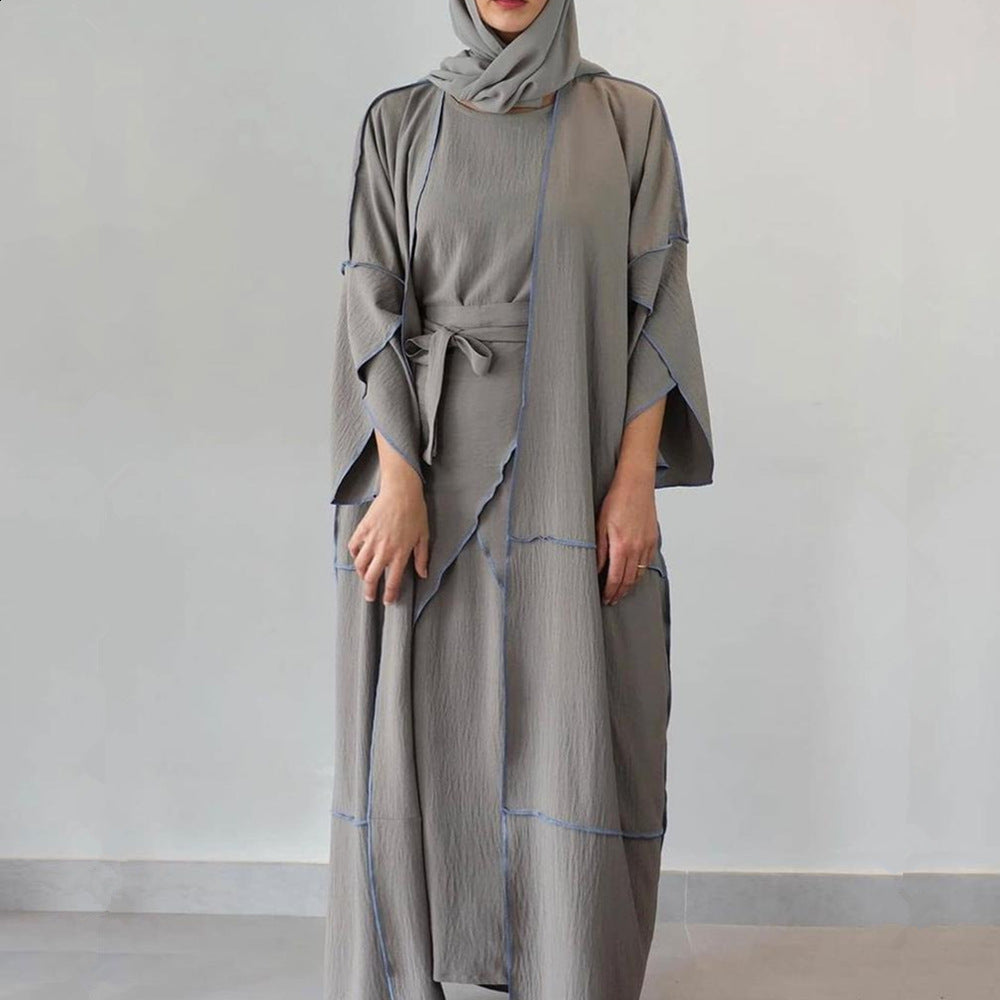 Color: Grey, Size: S - Three-piece Suit With Solid Color Base Outer Cape