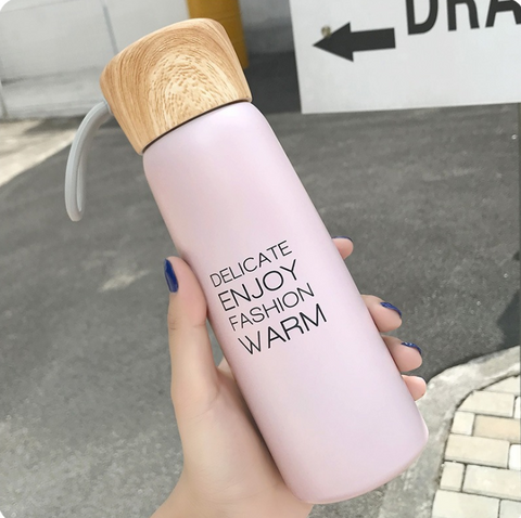 Color: Pink, Style: 1 - 500ml Simple Travel Coffee Mug Thermos Cup Vacuum Water Bottle Flask Stainless Steel Tea Milk Thermal Cup Students Couple Gift