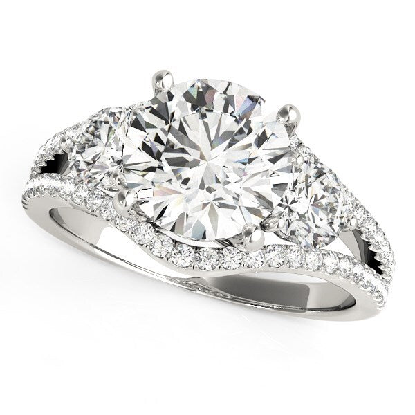 Size: 4 - 14k White Gold 3 Stone Split Pave Shank Diamond Engagement Ring (2 3/4 cttw)