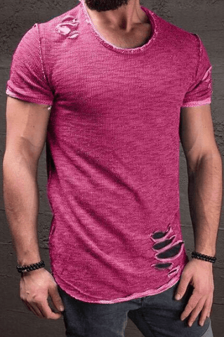 Color: Red, Size: 3XL - Europe And The United States Short-sleeved T-shirt With Holes 5 Colors 7 Yards - FSSA Global Bullet