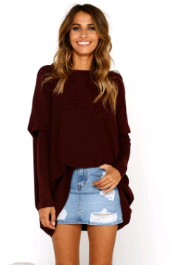 Color: Red wine, Size: S - Autumn new round neck long sleeve loose casual T-shirt