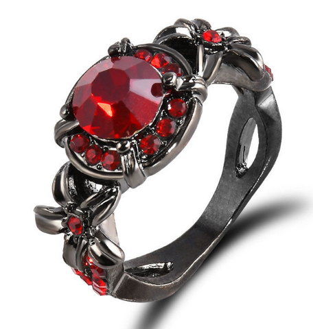 Color: Red, Size: 10 - Gemstone Rose Full Diamond Engagement Ring
