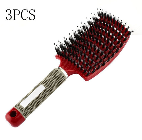 Hairbrush Anti Klit Brushy Haarborstel Women Detangler Hair Brush Bristle Nylon Scalp Massage Tangle Teaser Hair Brush Comb - Color: Red, brush: Brush, quantity: 3pcs