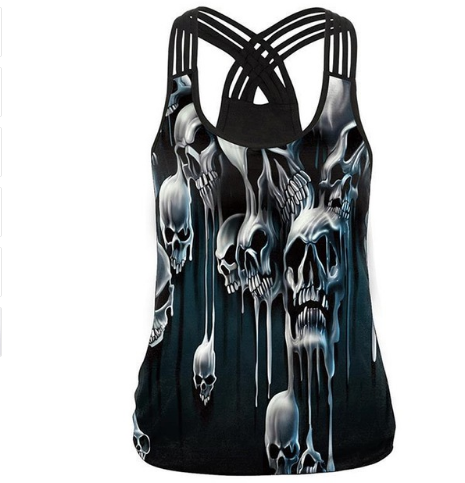 Black Vest Tops 3D Print Skull Head Camisole