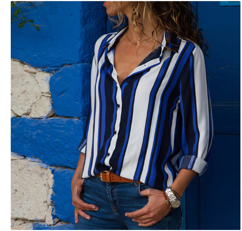Color: Navi blue, Size: S - Striped shirt