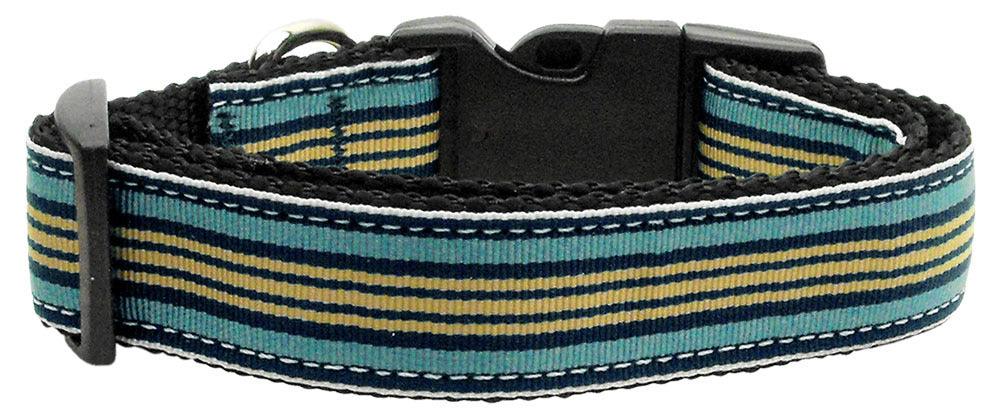Preppy Stripes Nylon Ribbon Collars Light Blue/Khaki Medium - FSSA Global Bullet