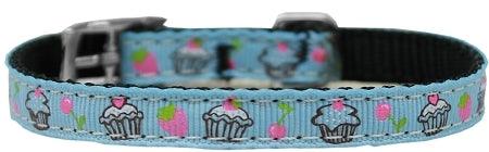 Cupcakes Nylon Dog Collar with classic buckle 3/8" Blue Size 8 - FSSA Global Bullet