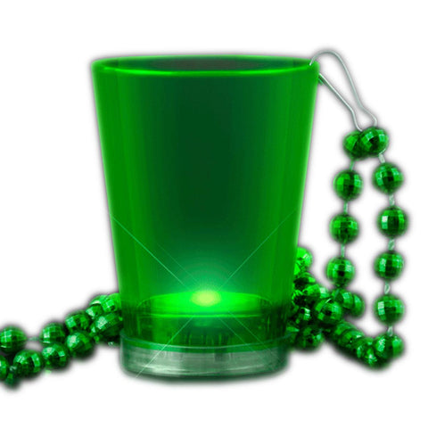 Light Up Green Shot Glass on Green Beaded Necklaces - FSSA Global Bullet