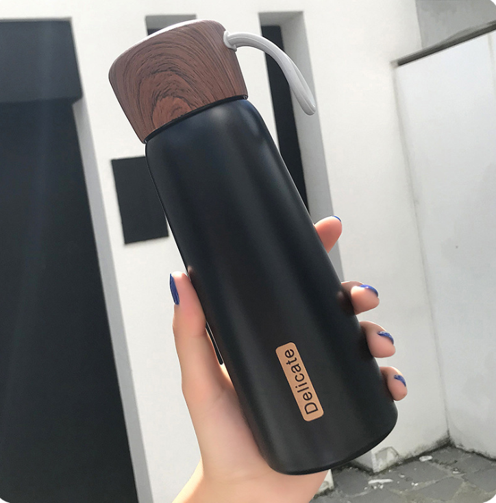Color: Black, Style: 2 - 500ml Simple Travel Coffee Mug Thermos Cup Vacuum Water Bottle Flask Stainless Steel Tea Milk Thermal Cup Students Couple Gift