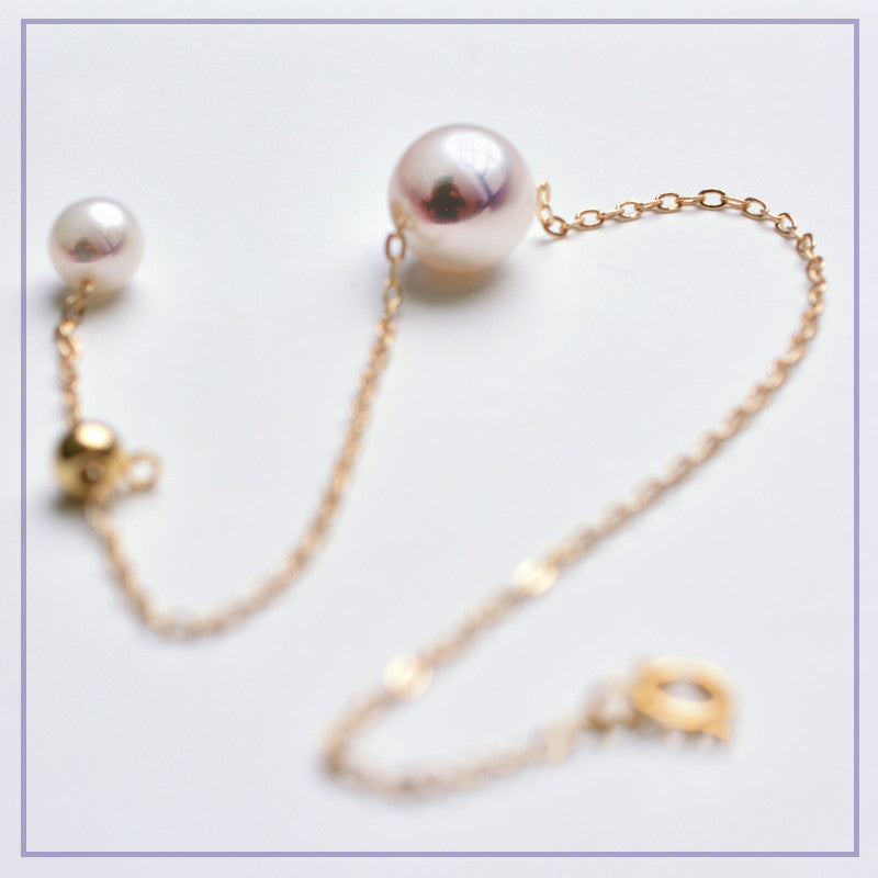 Color: Freshwater, Size: 7 8mm - Single 18K Gold Japanese Akoya sea pearl bracelet adjusts natural rose white color gold flawless bulb