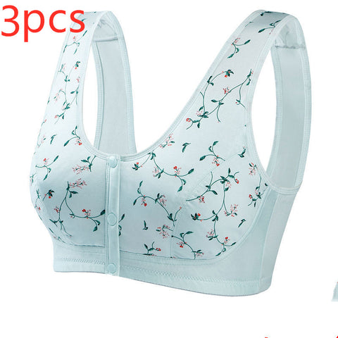 Color: Light green, Size: 44, Quantity: Q3pc - Bra Without Steel Ring Front Button Vest