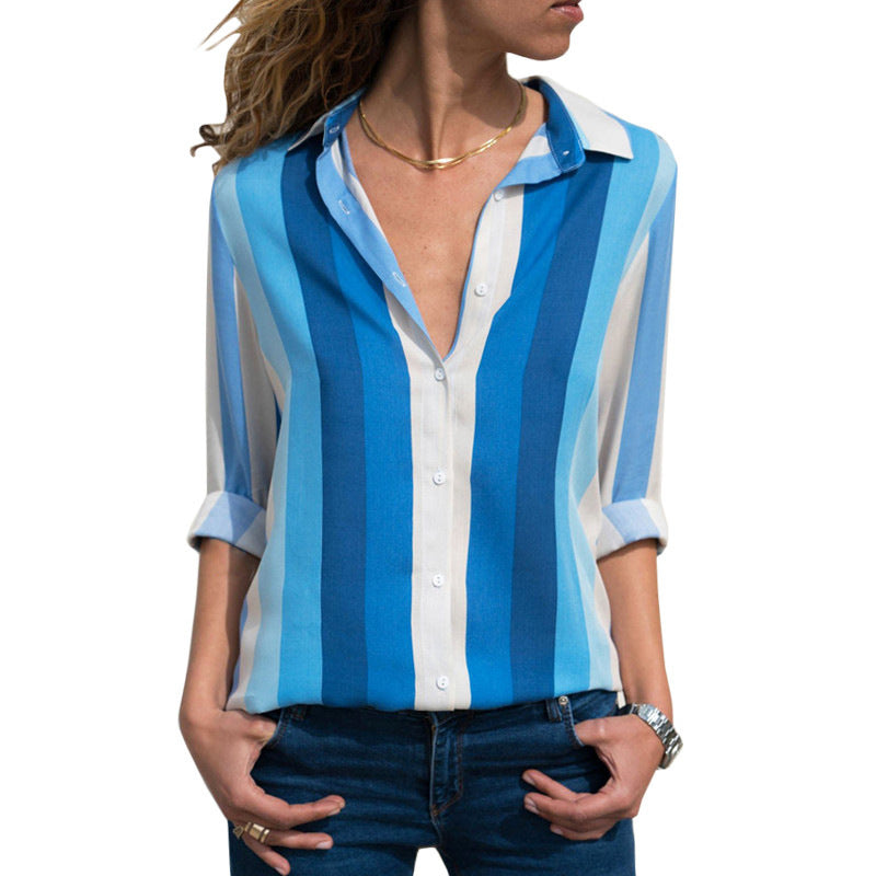 Color: Sky blue, Size: XXXL - Striped shirt
