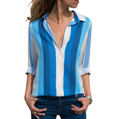Color: Sky blue, Size: M - Striped shirt