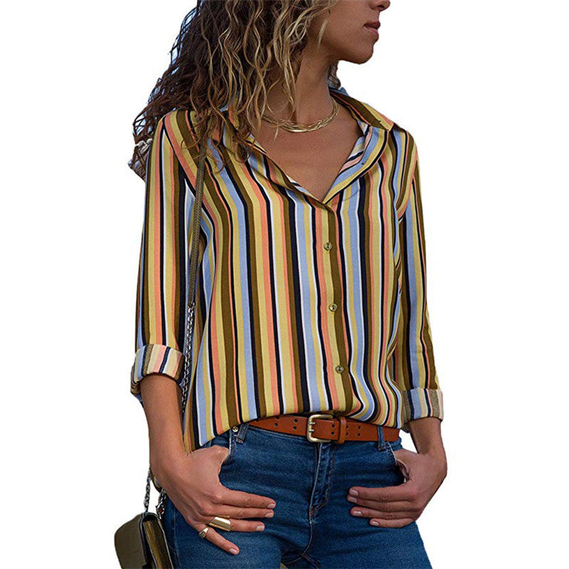 Color: yellow, Size: L - Striped shirt