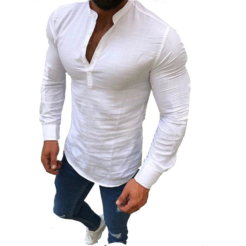 Color: White, Size: L - Casual Linen Half-Open Men's Shirt