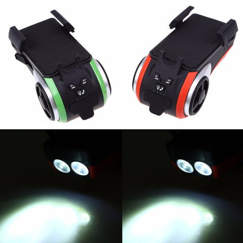 5 In 1 Double LED Bicycle Light Bluetooth Audio MP3 Player Speaker Charging Power Bank Ring Bell Bicycle Phone Holder FSSA Global Bullet