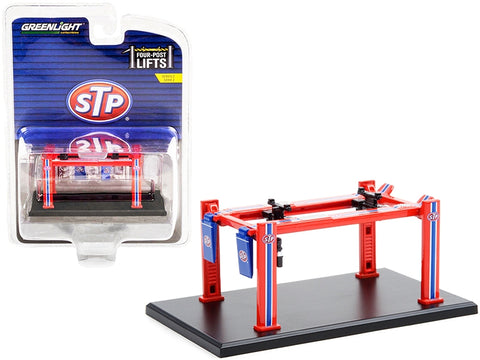 Adjustable Four-Post Lift "STP" Red and Blue "Four-Post Lifts" Series 2 1/64 Diecast Model by Greenlight