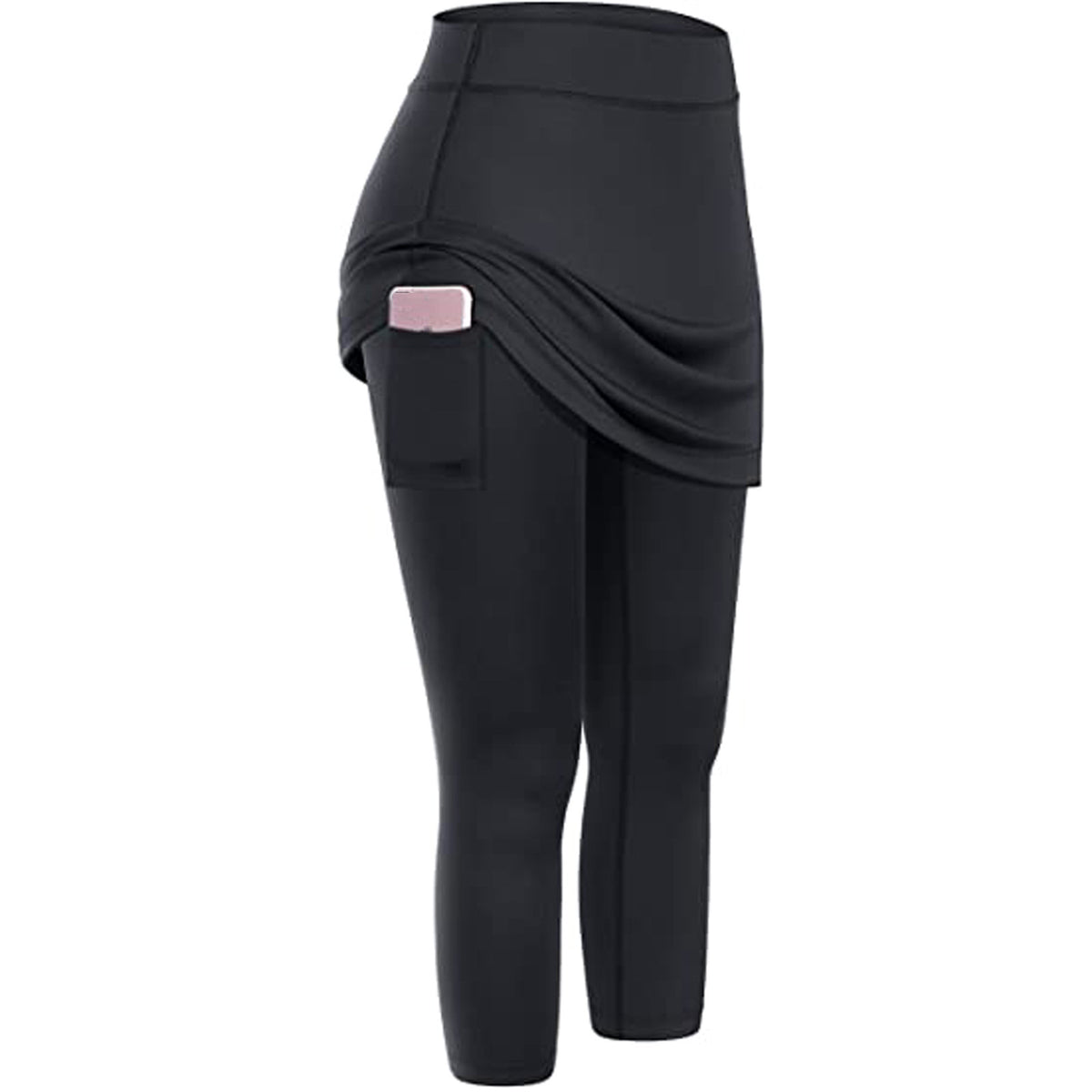 Color: Black, Size: S - Women Tennis Skirted Leggings Pockets Elastic Sports Yoga Capris Skirts Legging