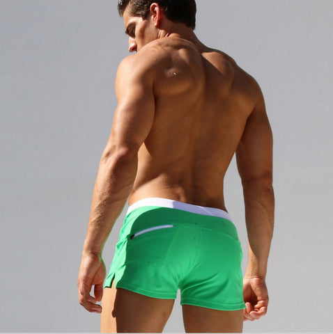 Color: Light green, Size: S - Men's Solid Color Fashion Back Pocket Design Swimming Trunks