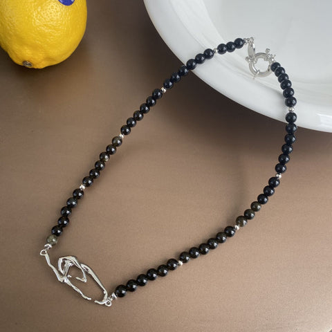 Color: Single metal splicing - Black Natural Stone Pearl Splicing Irregular Clavicle Chain