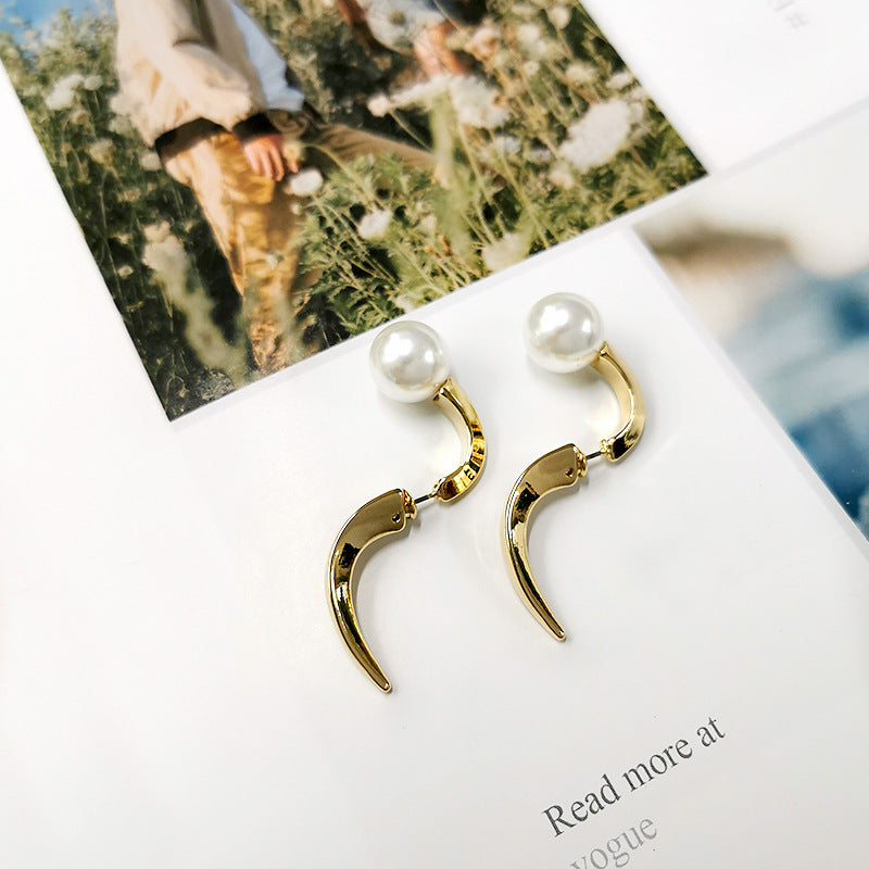 Color: Golden, style: A pair - Shape Pearl Metal Multi-wearing Method Earrings Niche Temperament Simple Earrings