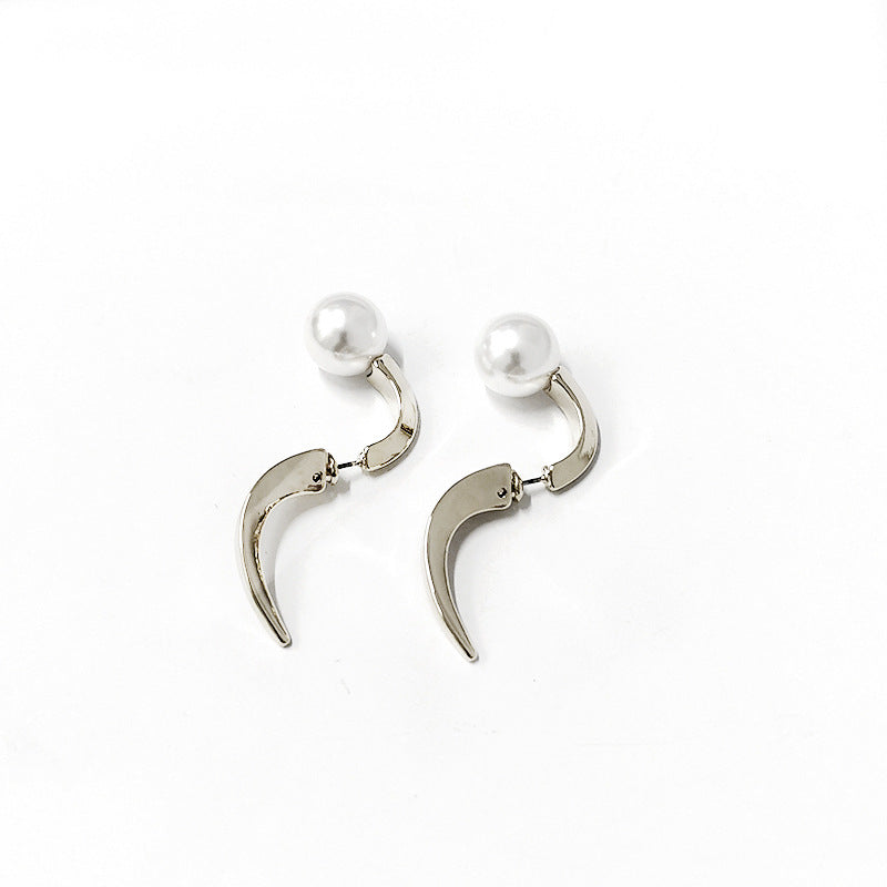 Color: Silver, style: A pair - Shape Pearl Metal Multi-wearing Method Earrings Niche Temperament Simple Earrings