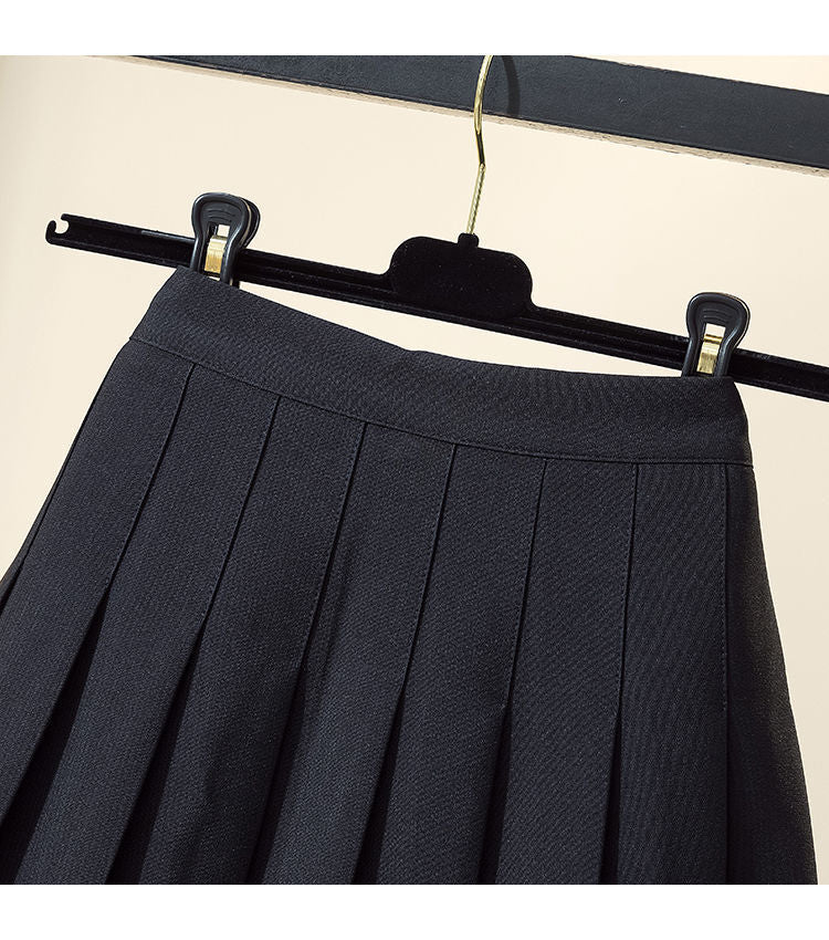 Color: Black, style: Short-2XL, Size:  - Pleated Skirt High Waist A-Line Was Thin And Long Version Jk Short Skirt Student Tall College Plus Size Skirt Female Summer