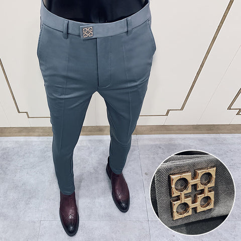 Color: Grey, style: Plush trousers-34, Size:  - 2021 Korean Version Of The New Trousers Casual Men's Slim Nightclub Nine-Point Pants Suit Pants Men