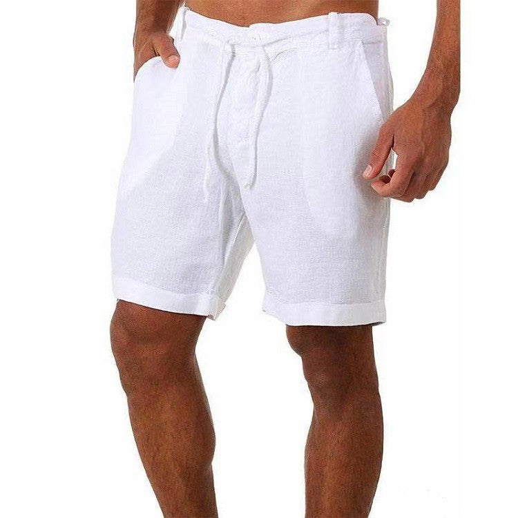 Color: White, Size: 3XL - Men's Shorts With Solid Color Lace-up Sweatpants
