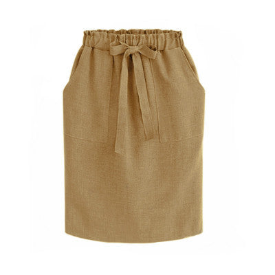 Casual High Waist Skirt Bow Loose Bag Hip Skirt - Color: Khaki, Size: L