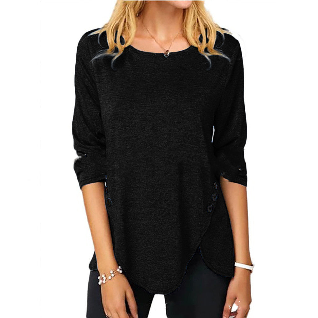 Color: Black, Size: 3XL - Long sleeve T-shirt with irregular hem