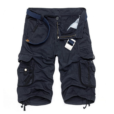 Color: Navy blue, Size: 30. - Summer Sports Shorts Men's Five-point Pants Tide Brand Tooling Multi-pocket Loose Large Size Leisure