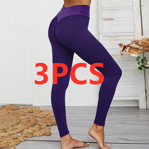 Color: Purple, Size: XL, style: 3pcs - Peach Hip Fitness Pants Yoga Tights
