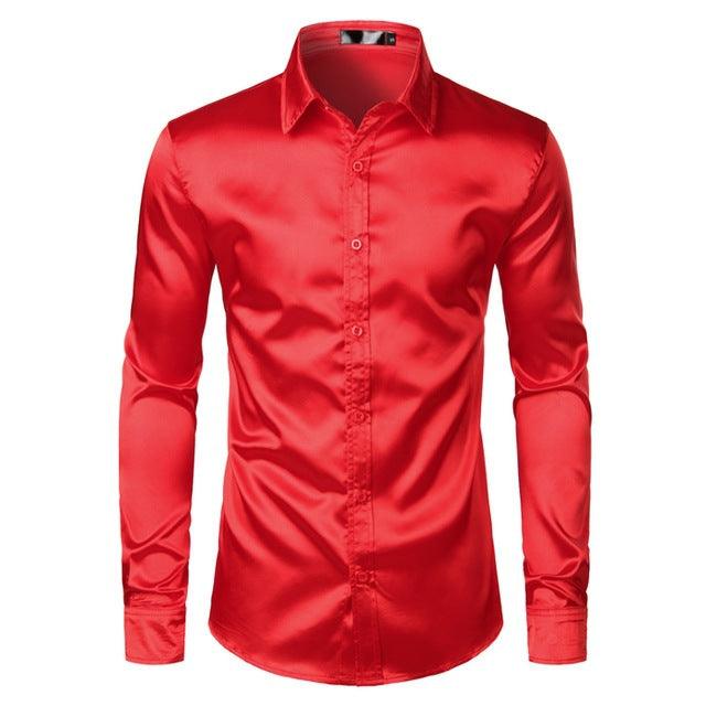 Color: Red, Size: XL - Mens Black Satin Dress Shirts - FSSA Global Bullet