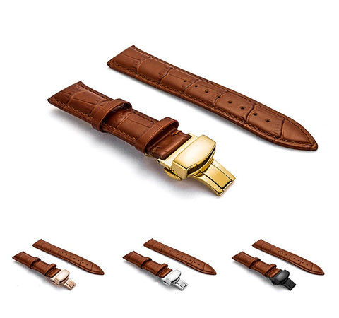 Color: Light Brown, style: Tyrant Gold, Size: 22mm - High-Quality Double-Press Butterfly Buckle For First Layer Cowhide Watch