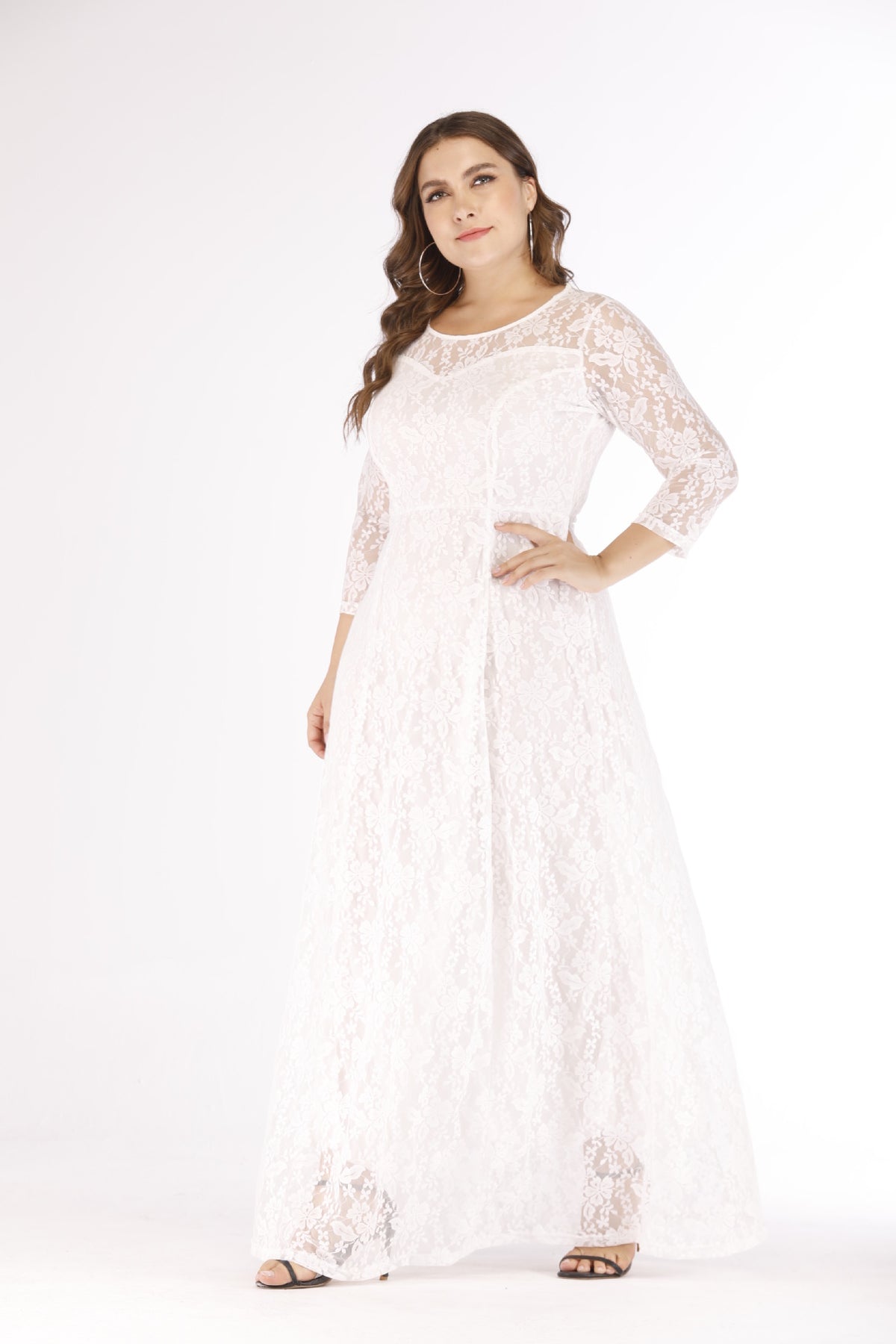 Color: White, Size: 5XL - Sleeve Long Skirt Amazon Middle East Lace Dress