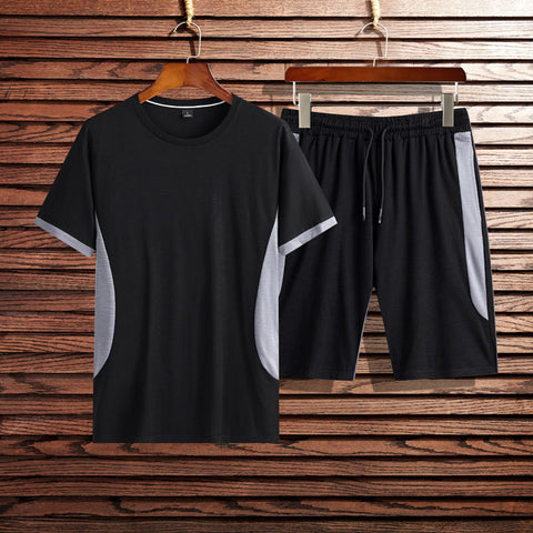 Color: Black, style: Shorts, Size: M - Men's Short Sleeve T-shirt Sports Suit