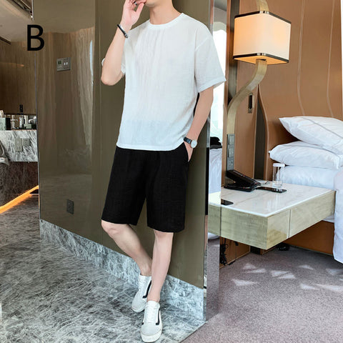 style: B, Size: L - Men's Tide Brand Loose Ice Silk Short Sleeve T-shirt Young Boys Two-piece Set