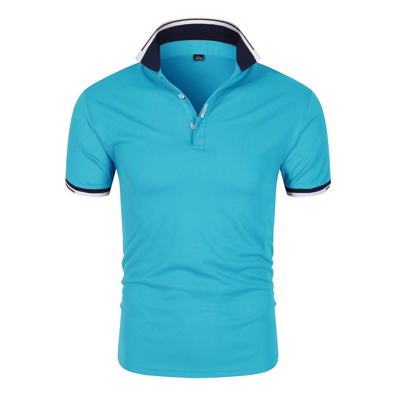 Color: Blue, Size: 2XL - Men's POLO Shirt Short Sleeve T-Shirt Lapel Solid Color