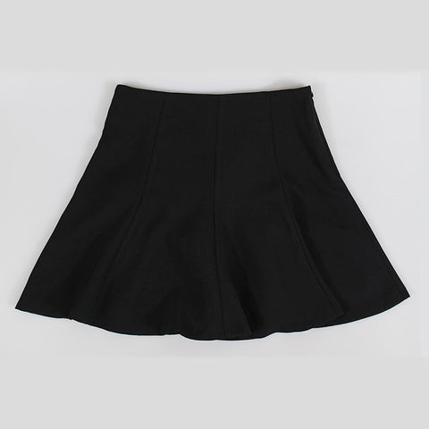 Color: Black skirt, Size: S - Korean Style Solid Color Flared Skirt High Waist Large Size A-line Short Skirt Pleated Skirt