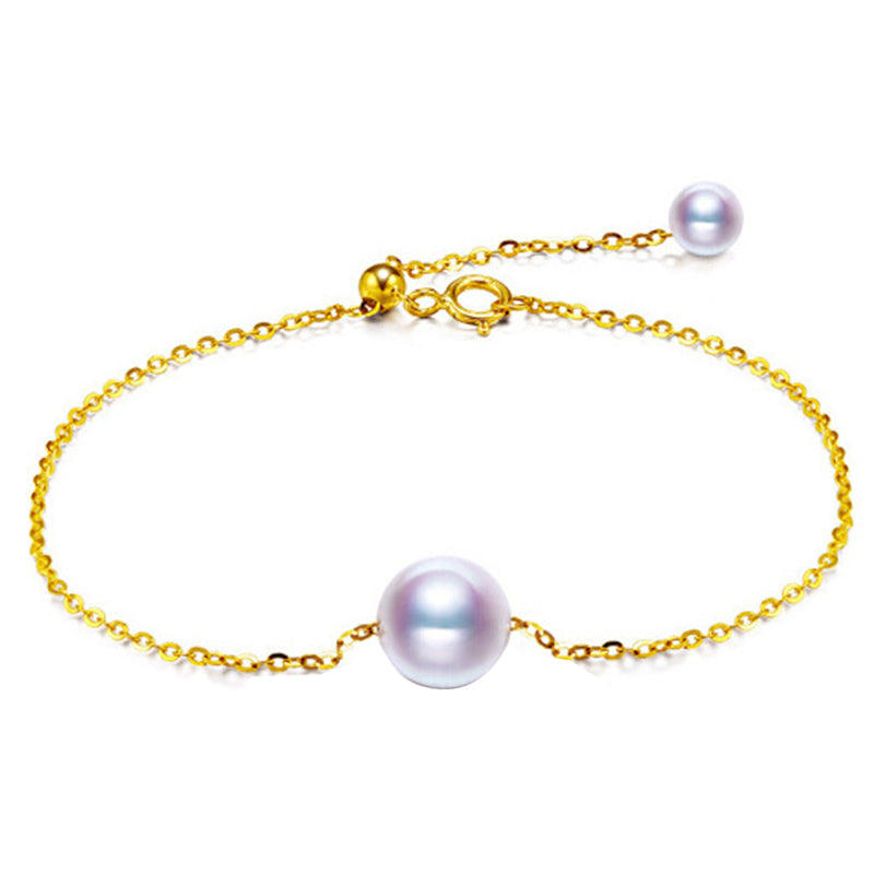 Color: Seawater, Size: 7 8mm - Single 18K Gold Japanese Akoya sea pearl bracelet adjusts natural rose white color gold flawless bulb