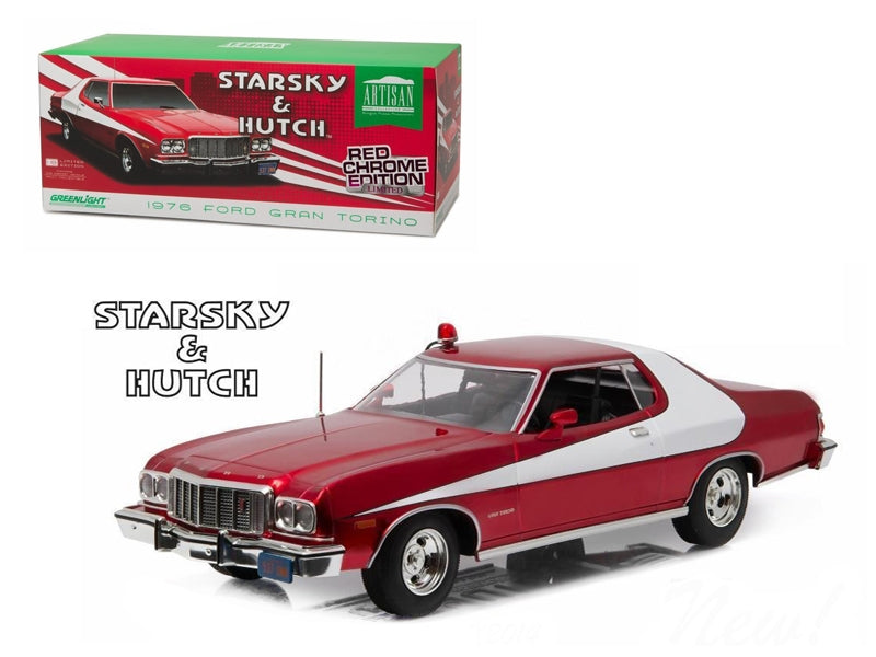 1976 Ford Gran Torino "Starsky and Hutch" Red Chrome Edition (TV Series 1975-79) 1/18 Diecast Model Car by Greenlight FSSA Global B