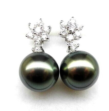 Size: 10mm - Black pearl earrings