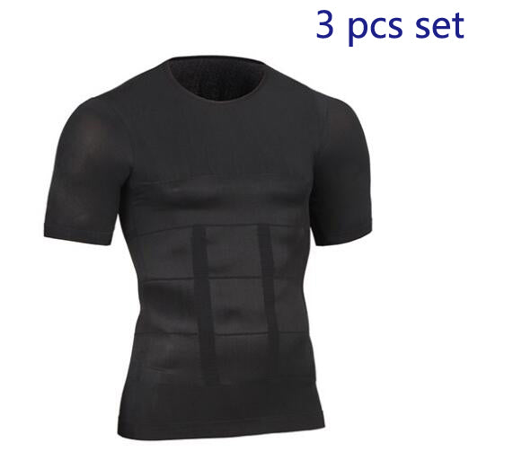Men's Body Shaper Slimming T-Shirt - Color: 3pcs black, Size: S
