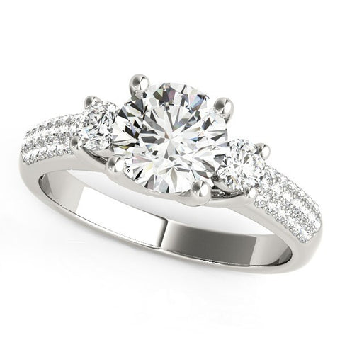 Size: 6 - 14k White Gold 3 Stone Pave Set Band Diamond Engagement Ring (1 7/8 cttw)