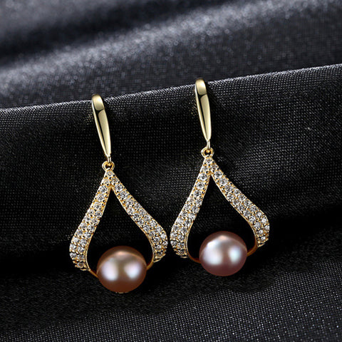 Color: Purple - New pearl earrings with water drops