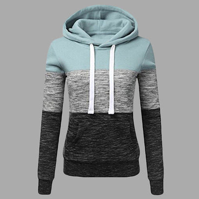 Color: Sky blue, size: L - Colorblock Hooded Drawstring Sweater